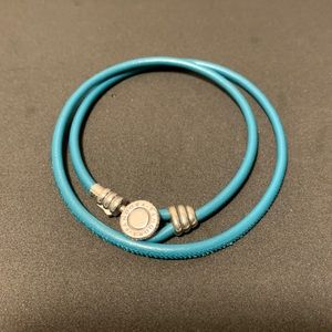 GENUINE Pandora Teal Leather Double Bracelet